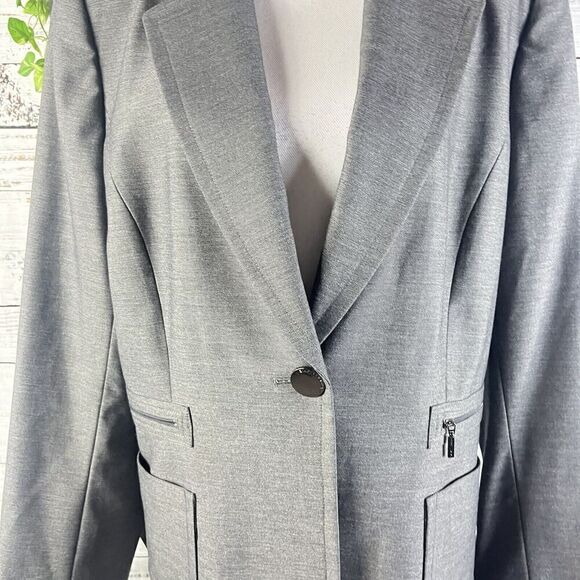 Tahari Blazer Jacket sz 16 Classic Gray Pockets Suit Career Professional Church - Picture 6 of 14
